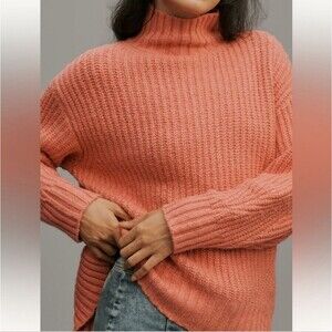 Maeve by Anthropologie Women's size L/XL Pink Mock Neck Chunky Knit Sweater